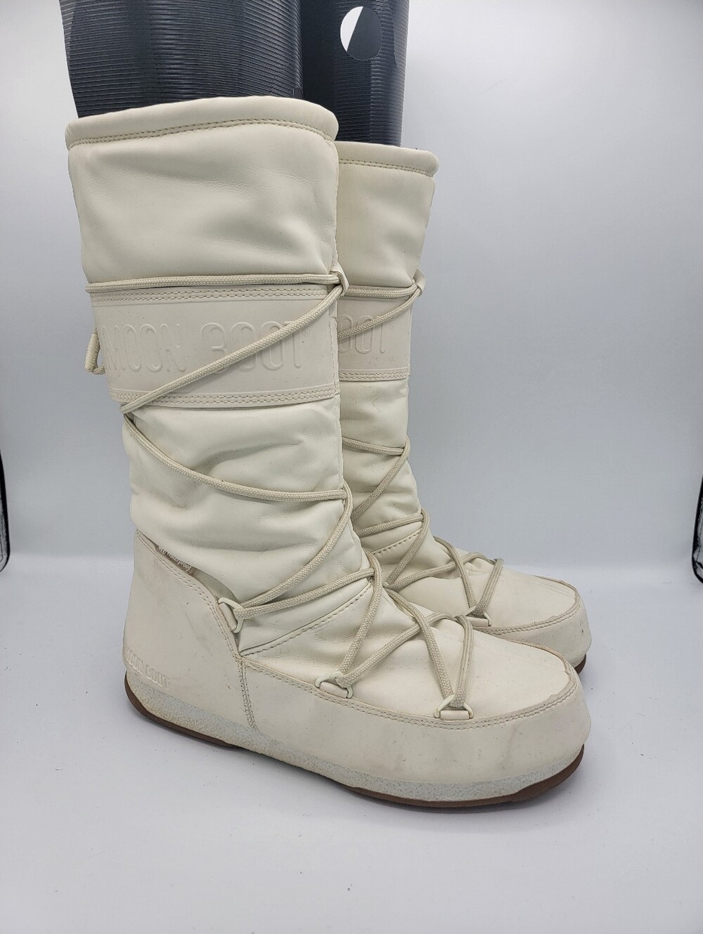Moon Boot Tall Lace-Up Winter Boots in Off-White